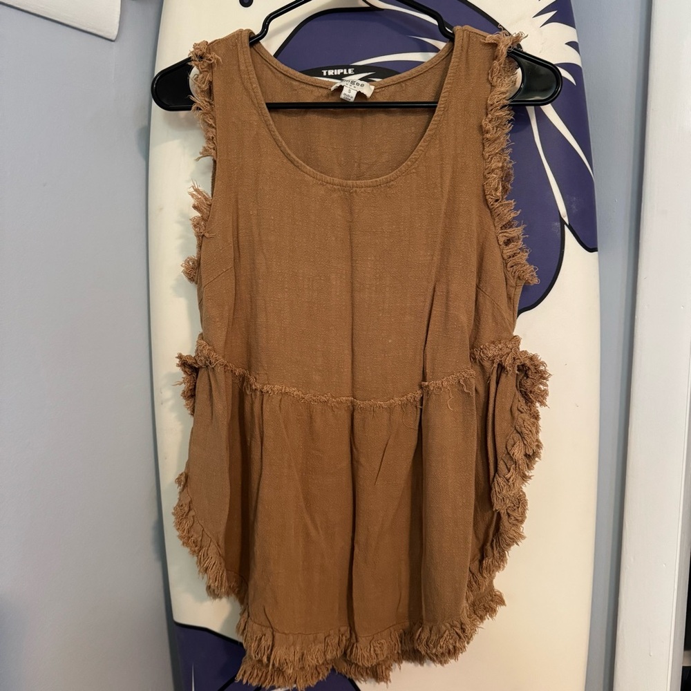 Umgee Brown Ruffled Sleeveless Tank Top